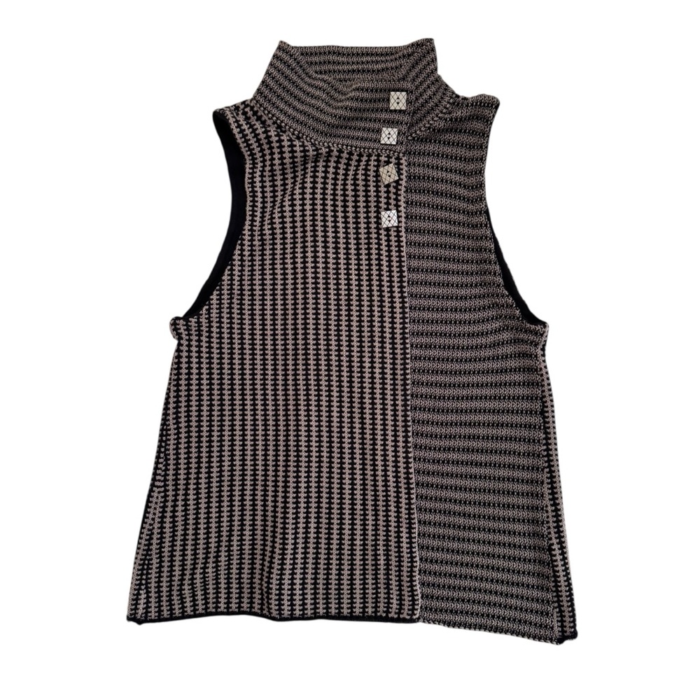 Houndstooth Knit Habitat High Buttoned Collar Langenlook Vest Size XL
